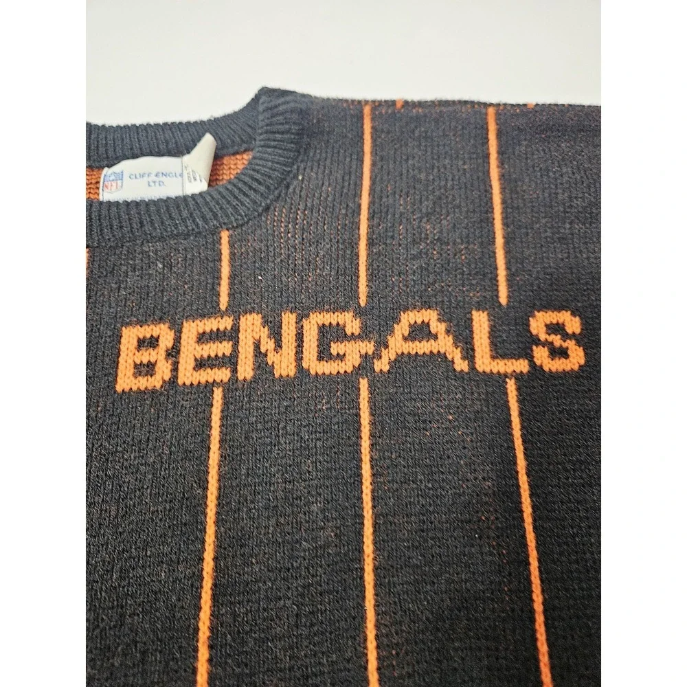 Vintage Cincinnati Bengals Cliff Engle NFL Pullover‎ Sweater Striped Size Medium